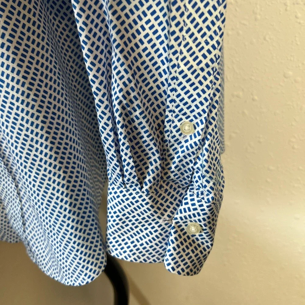 Sean John Long Sleeve Blue White French‎ Cuff Button Down Men's Size 16 - 34/35